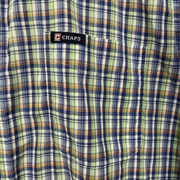 Chaps Short Sleeve Button Down‎ Easy Care Shirt Blue Green Orange Plaid Men’s XL - Picture 1 of 7